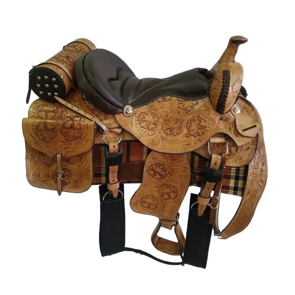 Sela Americana Quarto De Milha Entalhada Com Alforge e Porta Whisky